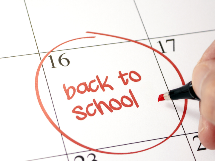 Calendar with back to school written and circled